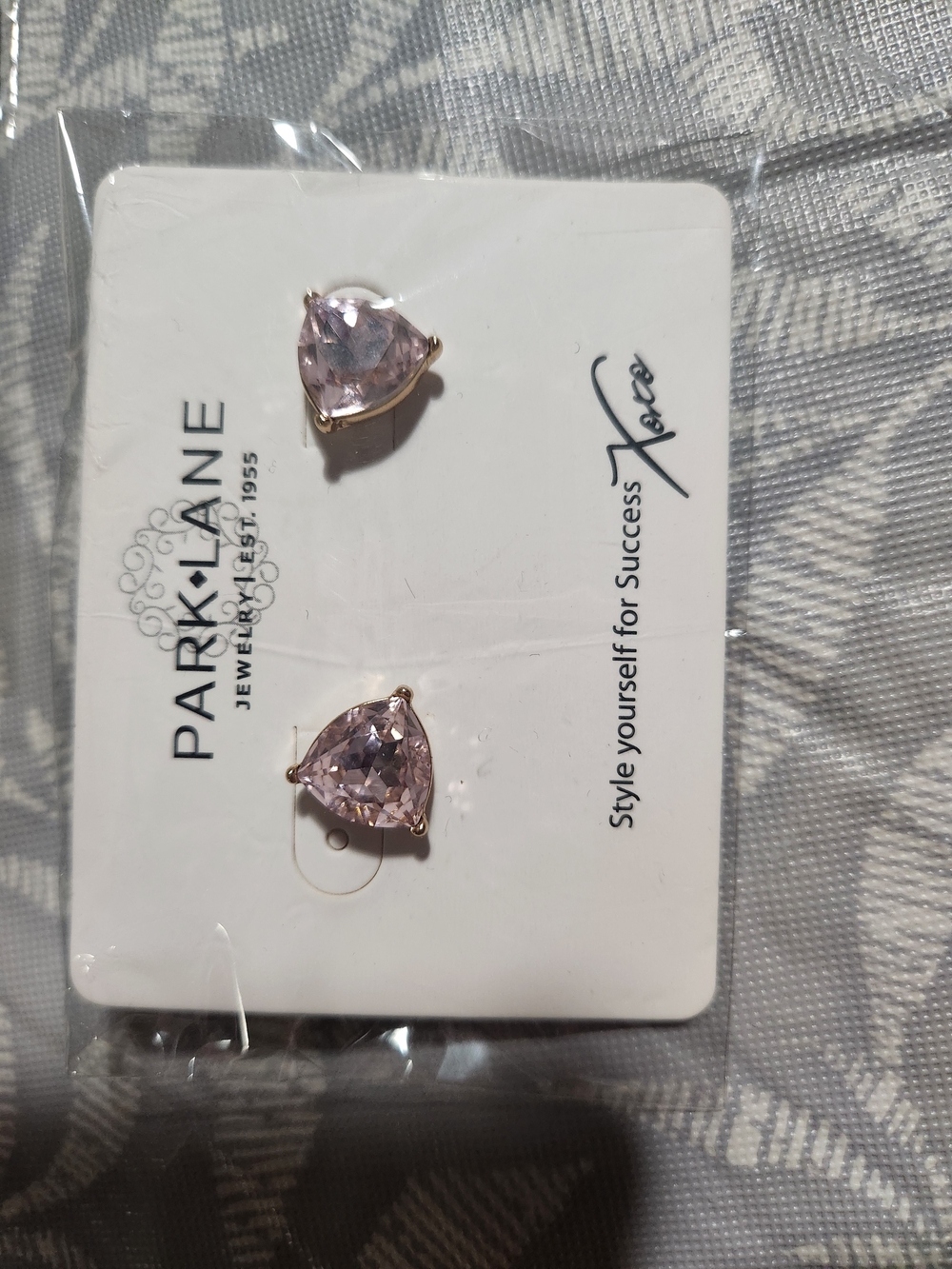 Park Lane Rose Pink bonnet Trillion Crystal Studs